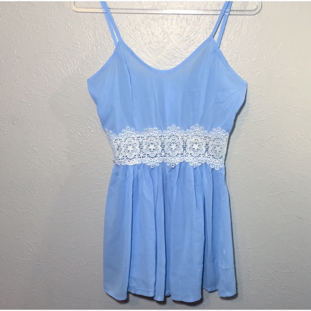 Baby-Blue & Crochet Romper
